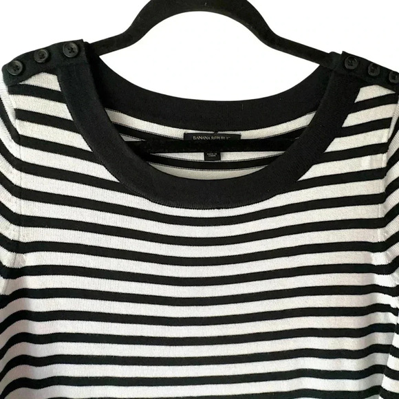 BANANA REPUBLIC FACTORY NWOT BLACK & WHITE STRIPED COTTON KNIT DRESS | MEDIUM - Picture 3 of 9